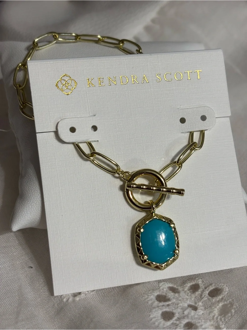 Kendra Scott Gold Chain Bracelet with Turquoise Pendant